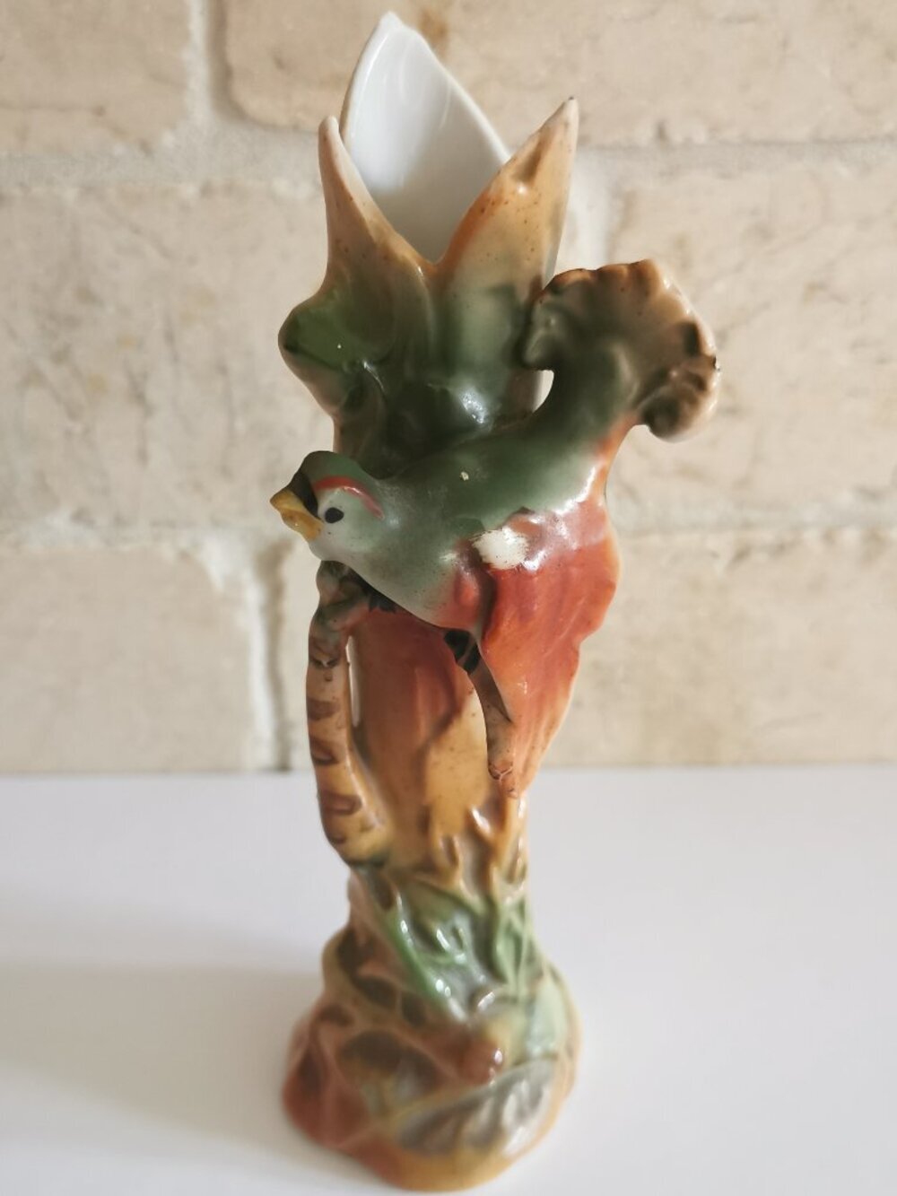 Bird on a Tree Ceramic Spill Vase Bud Vintage Decor Tropical Bird Art